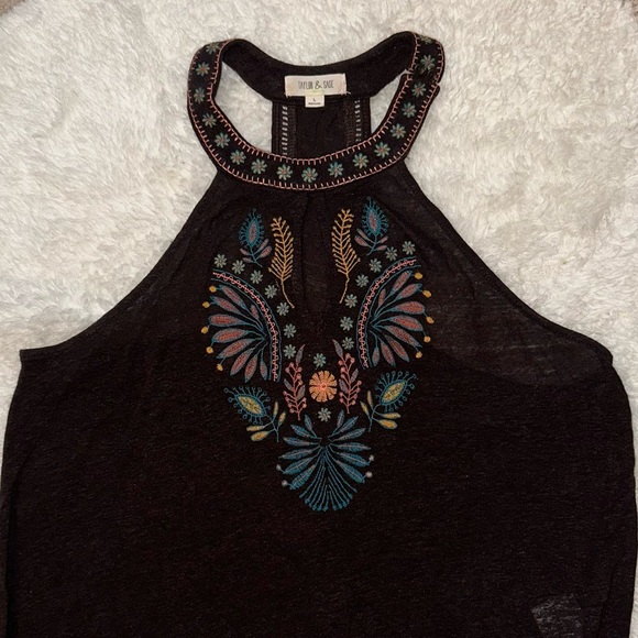 Boho tank top halter neck, racer back chocolate brown, beautiful embroidery - Picture 7 of 7
